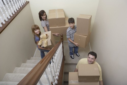 Packed boxes ready for flat removals in Queensbury